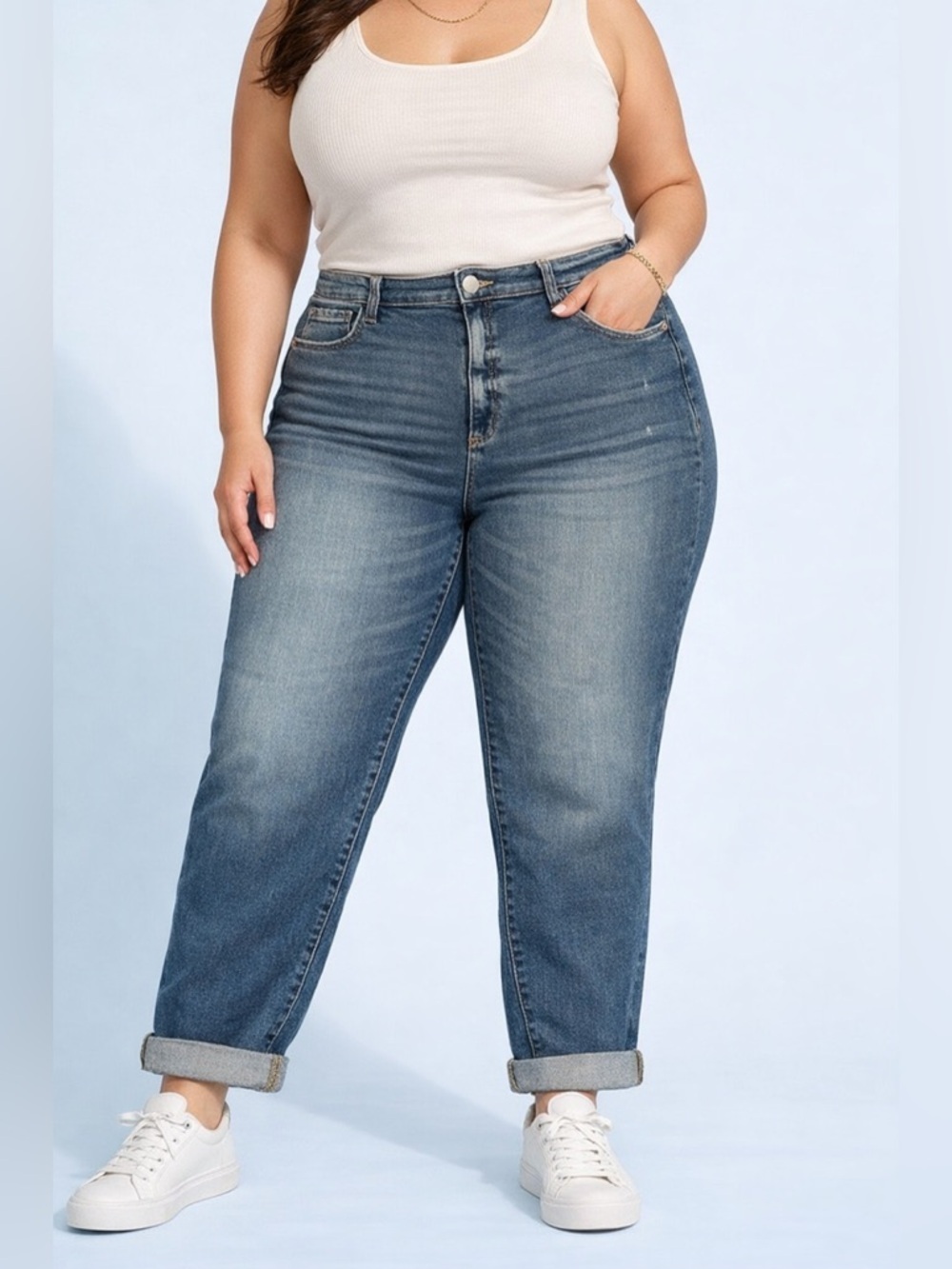 Sneak Peek Plus Size High Rise Dark Wash Cuffed Jeans - NWT